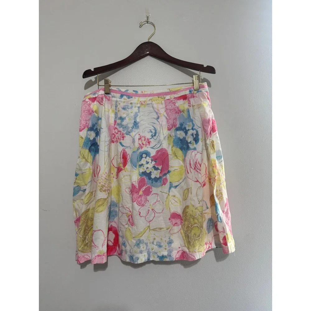 Sigrid Olsen Floral Watercolor Linen Blend Skirt Vintage Grandma Pleated Skirt - Picture 5 of 9